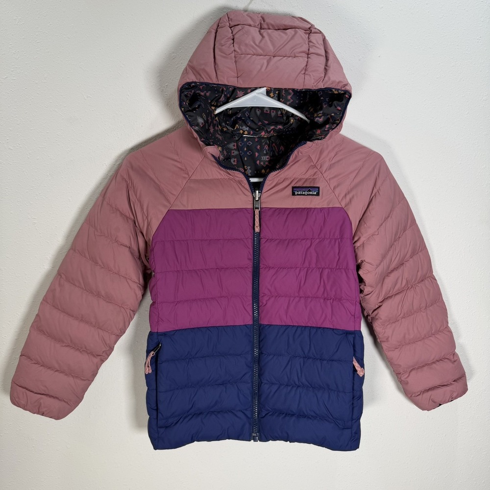 PATAGONIA Down Jacket Reversible Sweater Hoody Girls Sz Small? Pink Puffer